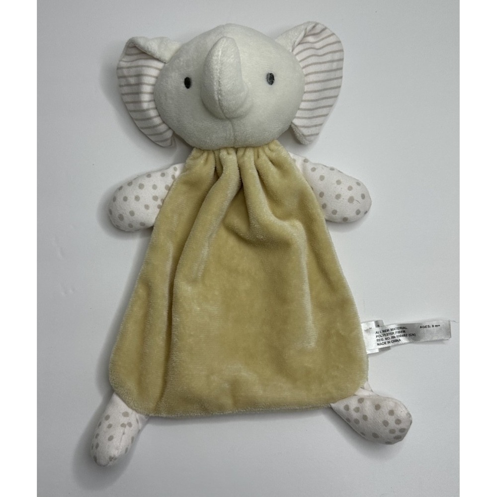 Dreamgro Baby Security Blanket plush Elephant Yellow Gray Dots Stripes